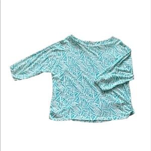 Kim Rogers women’s white and turquoise 3/4 length women’s top with beads